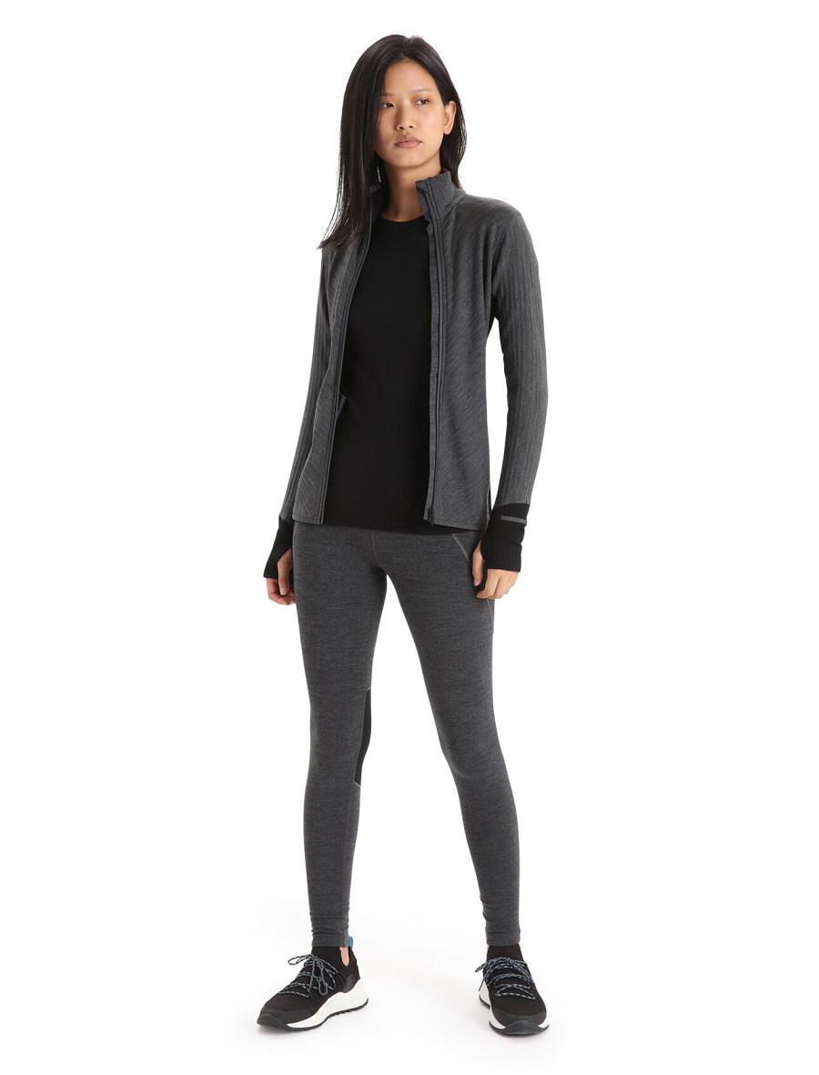 Jet Heather / Black Icebreaker RealFleece™ Merino Descender Long Sleeve Zip Women's Jackets | AU 1648YXFU